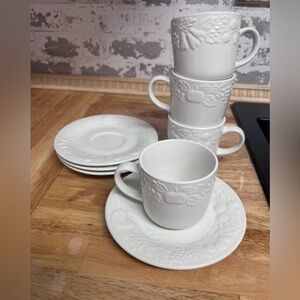 Elegant White Embossed Cup and Saucer Set